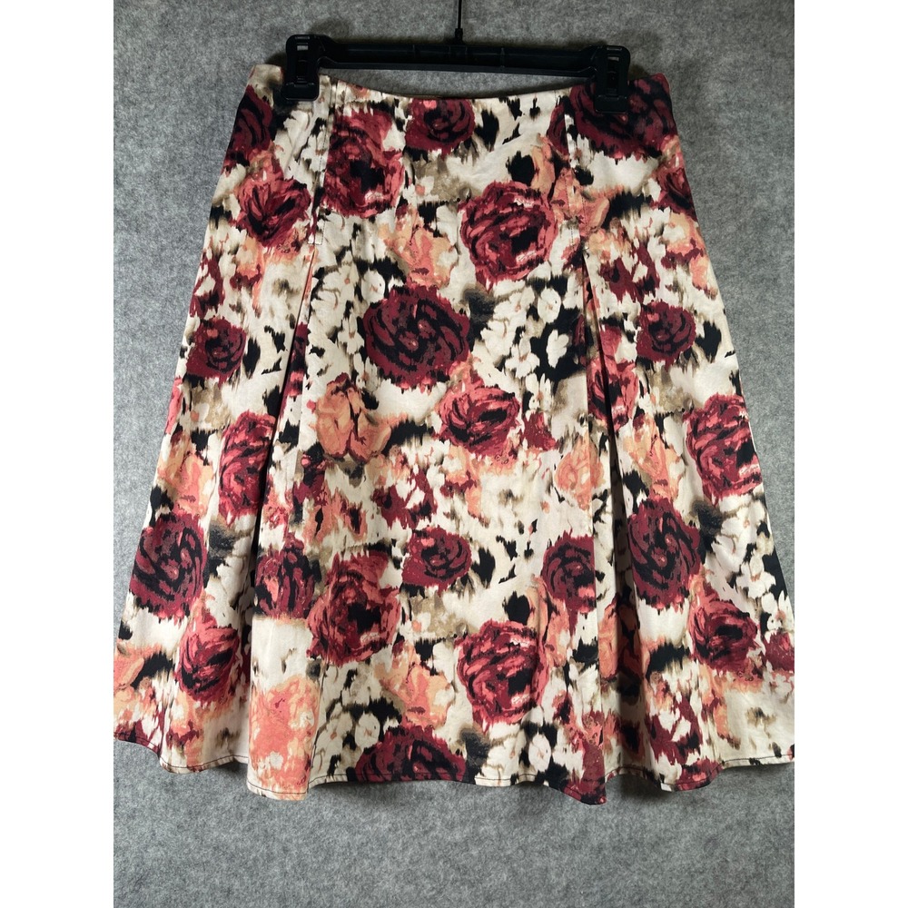 Christopher & Banks Floral A-Line Skirt Size 4 Burgundy Rose Print Knee Length‎
